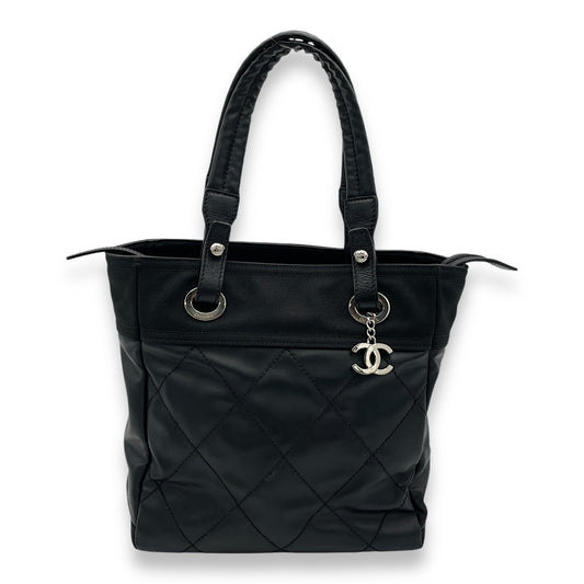 Biarritz Tote Bag Black in Coated Canvas, Silver hardware