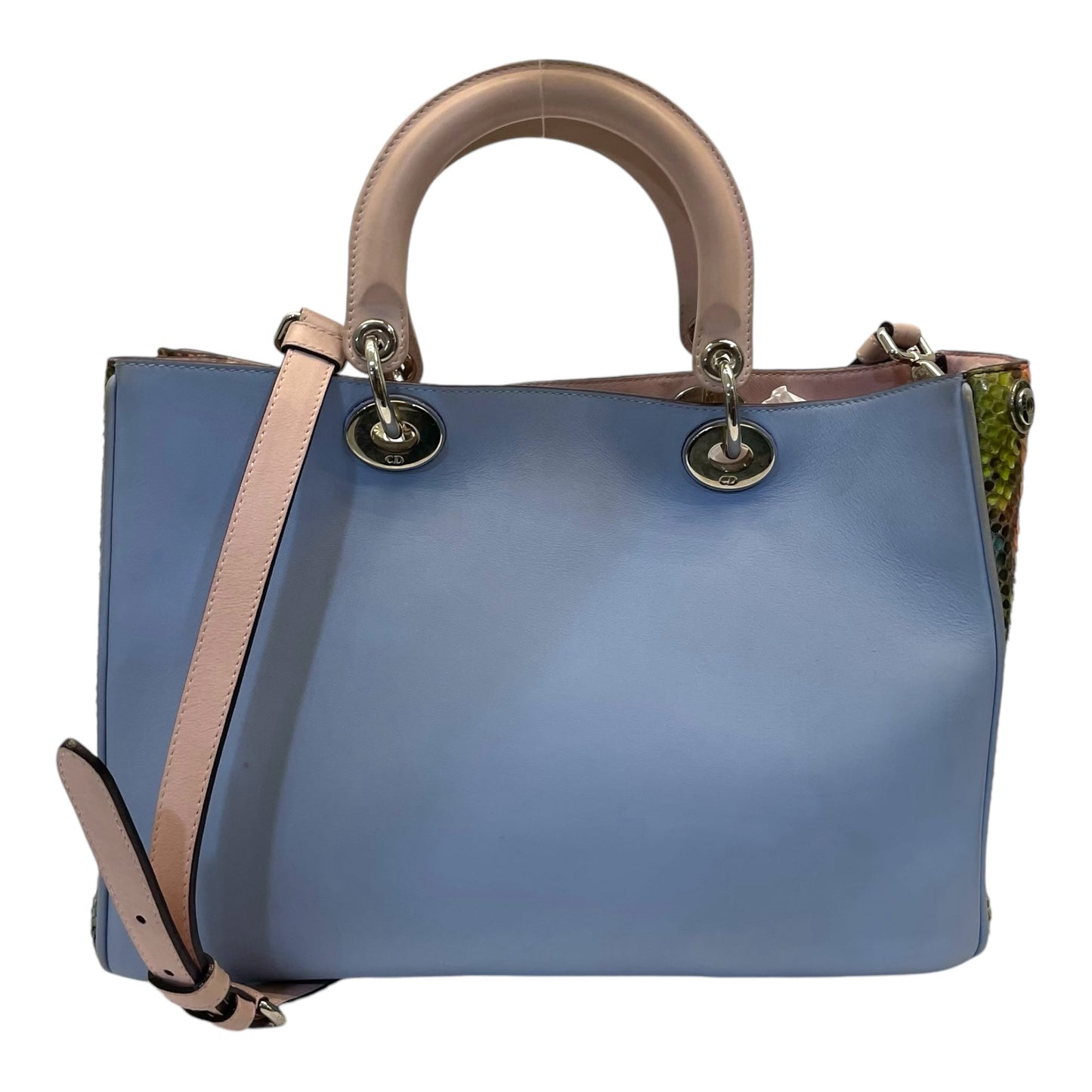 Christian Dior Baby Blue Leather/Python Medium Diorissimo Shopper Tote Bag