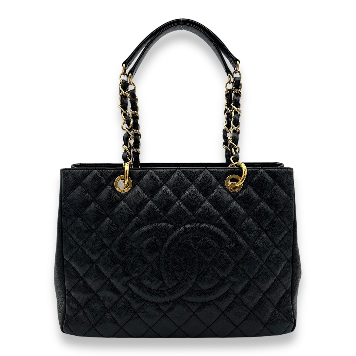 GST Large Black Tote Bag in Caviar Leather, Gold hardware