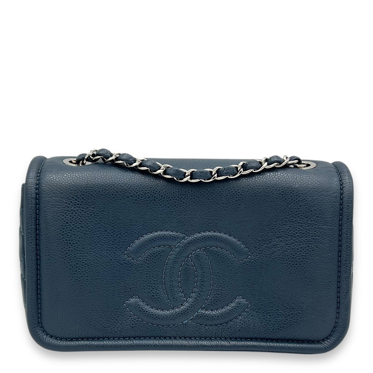 Timeless CC Blue Crossbody Bag in Calfskin, Silver hardware