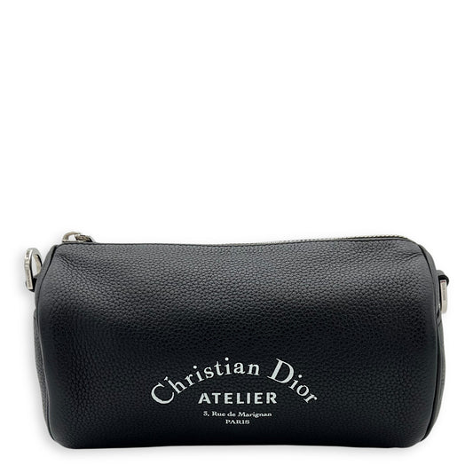 Roller Crossbody Bag Black in Calfskin, Silver hardware