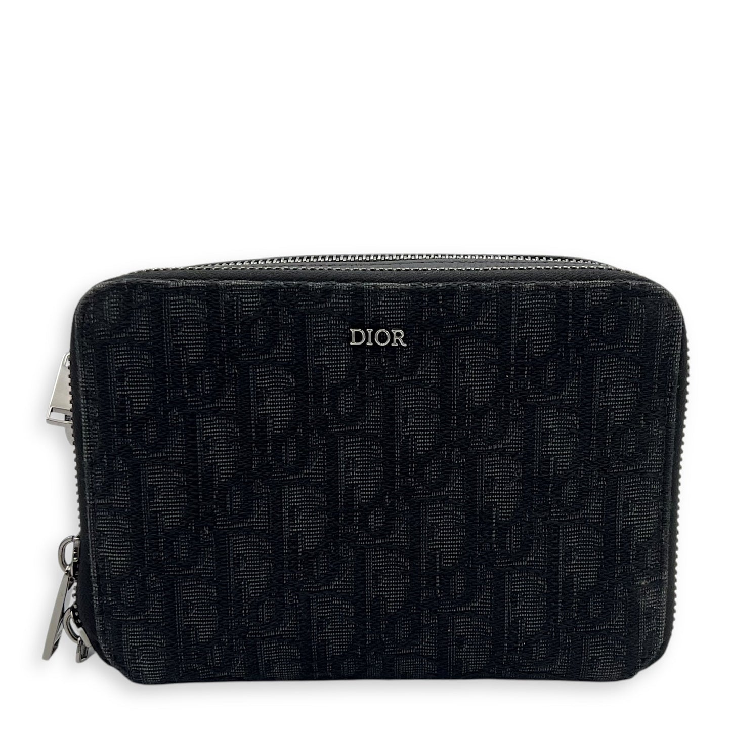 Triple Pouch Crossbody Bag Black in Jacquard, Silver hardware