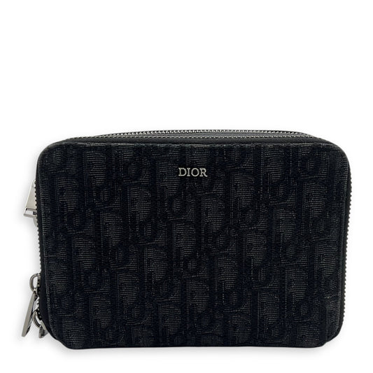 Triple Pouch Crossbody Bag Black in Jacquard, Silver hardware