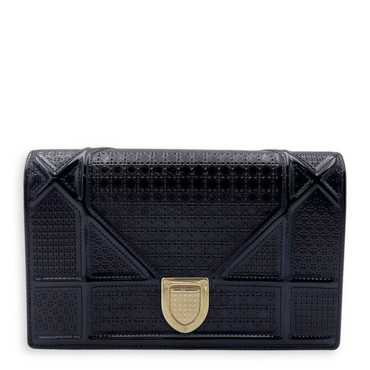 Diorama Wallet On Chain Blue in Patent Leather, Light Gold hardware