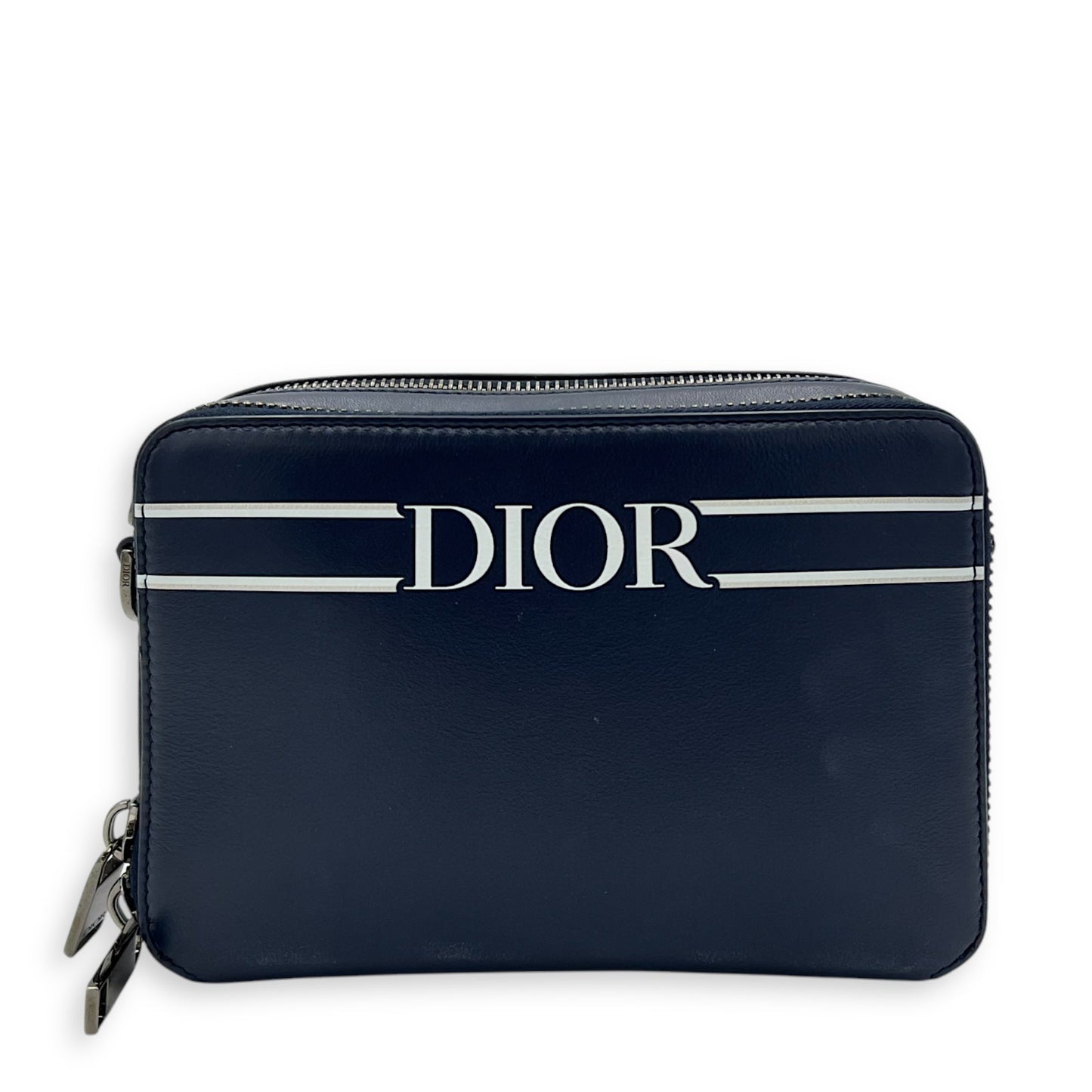 x Descente Double Zip Blue Crossbody Bag in Calfskin, Silver hardware
