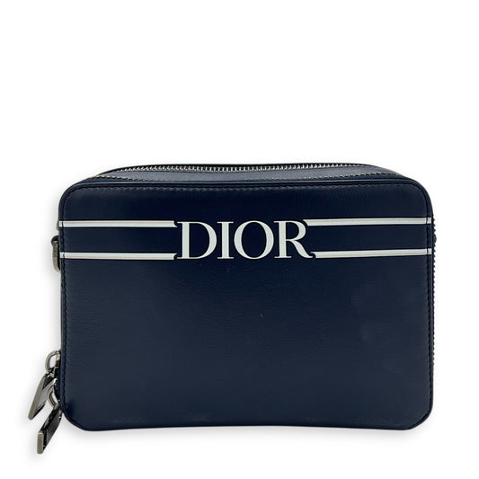 x Descente Double Zip Blue Crossbody Bag in Calfskin, Silver hardware