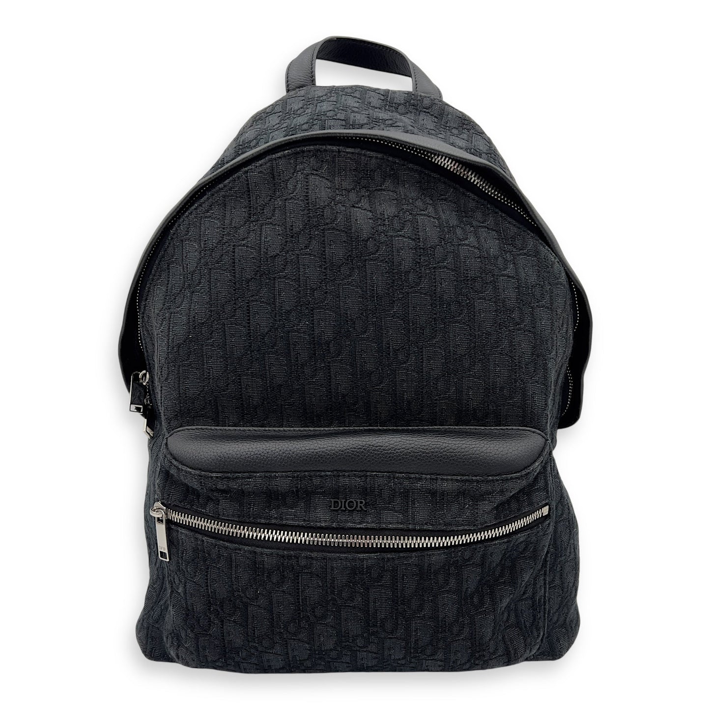 Oblique Black Backpack in Jacquard, Silver hardware