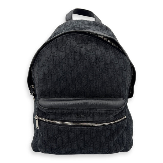 Oblique Black Backpack in Jacquard, Silver hardware