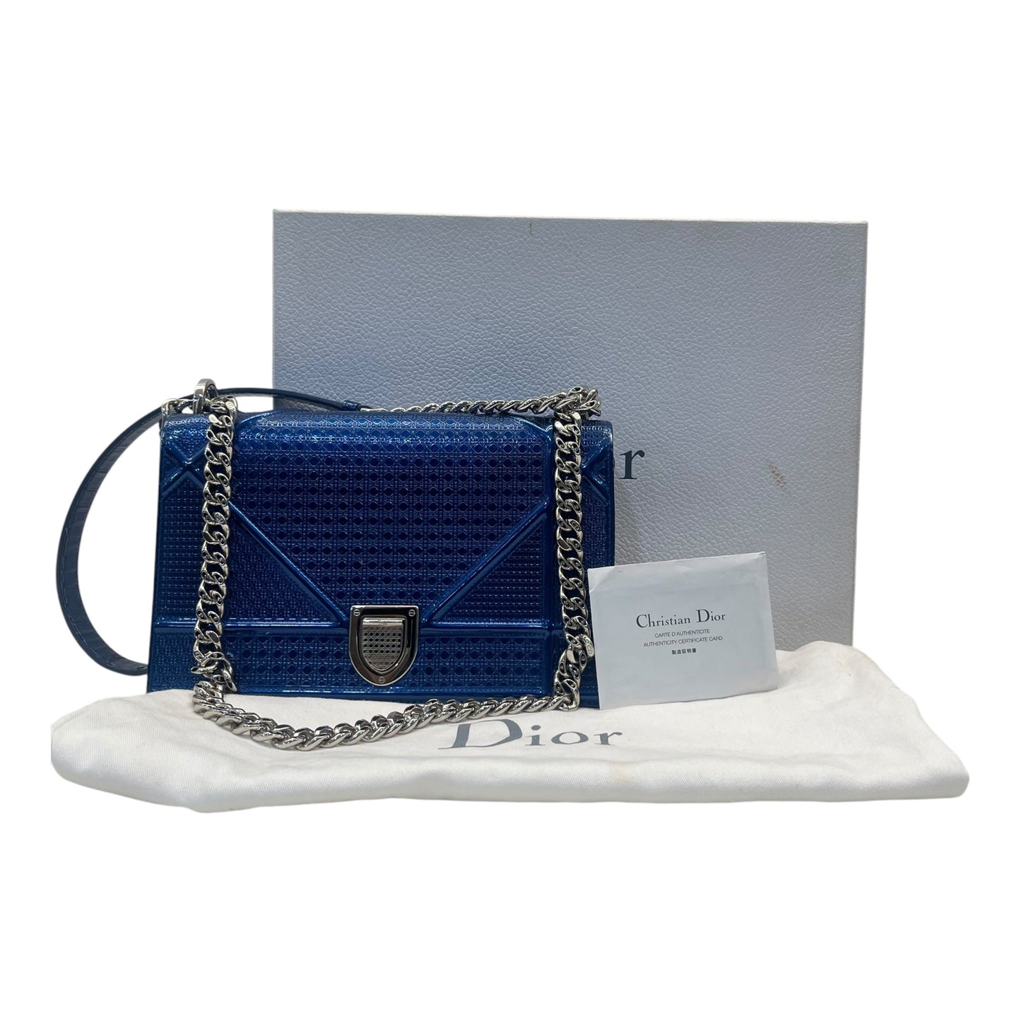 Dior Blue Micro Cannage Patent Leather Medium Diorama Flap Shoulder Bag