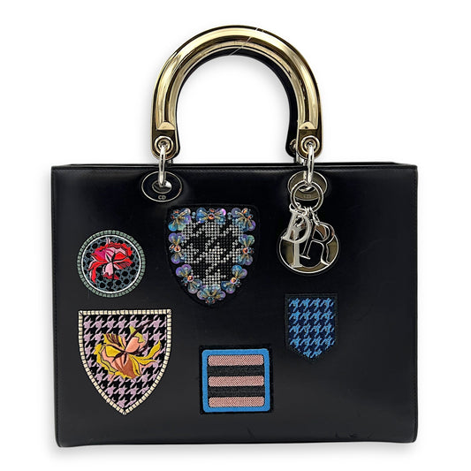 Lady Dior Large Lucky Badges Top Handle Bag in Calfskin, Silver hardware