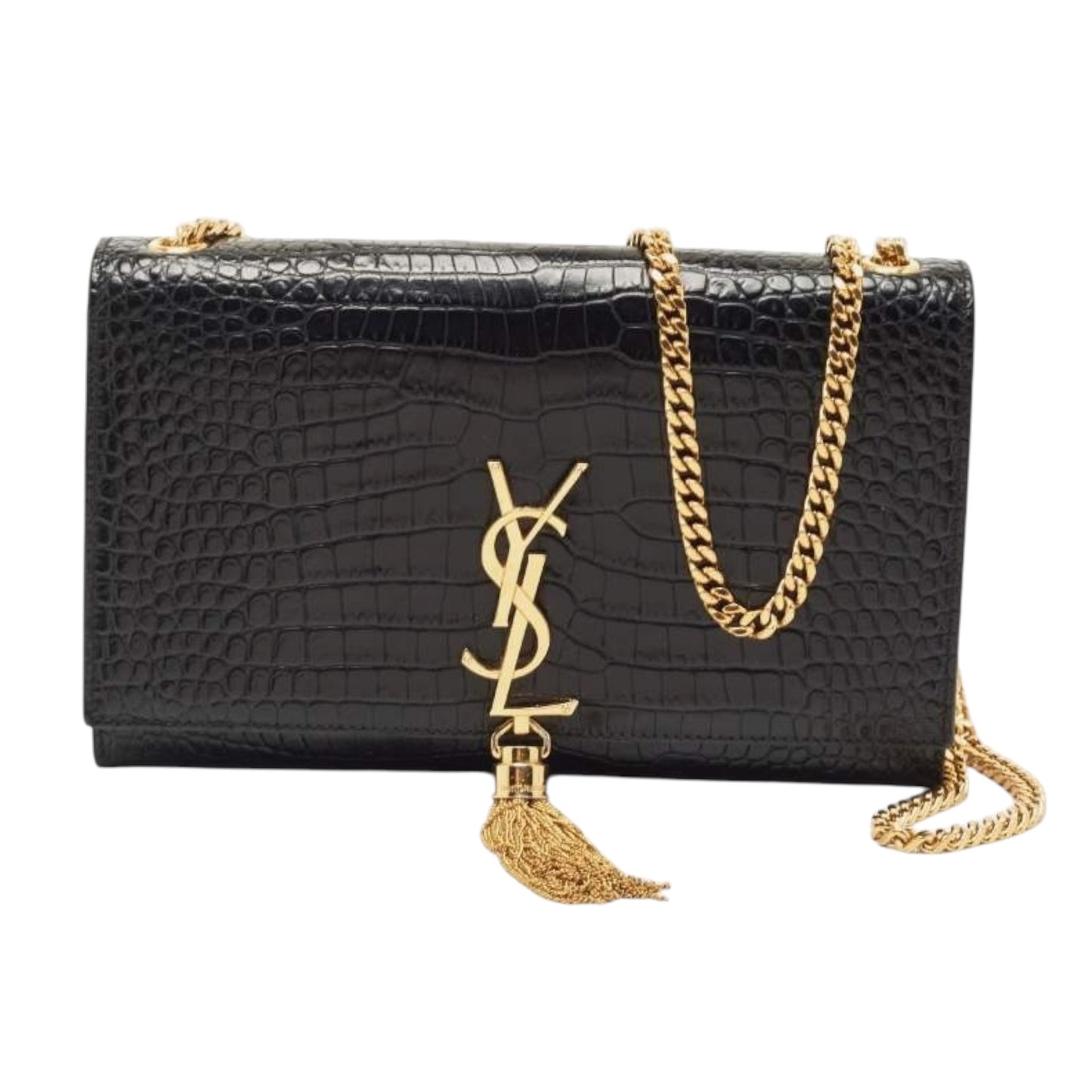 Yves Saint Laurent Kate Medium in Black Croc Embossed Leather