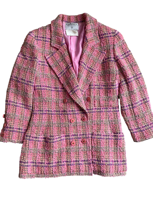 Chanel Coco Button Tweed Pink Angora Jacket 42 DXBK0389