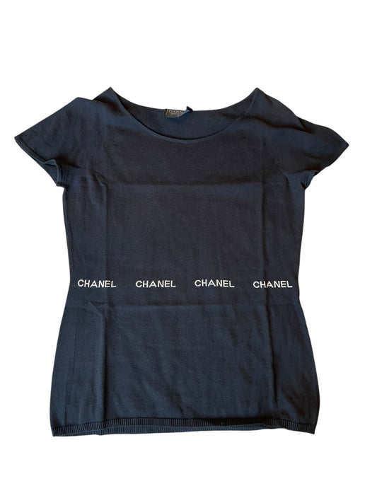 Chanel black ribbon tee with white Chanel under chest 900664