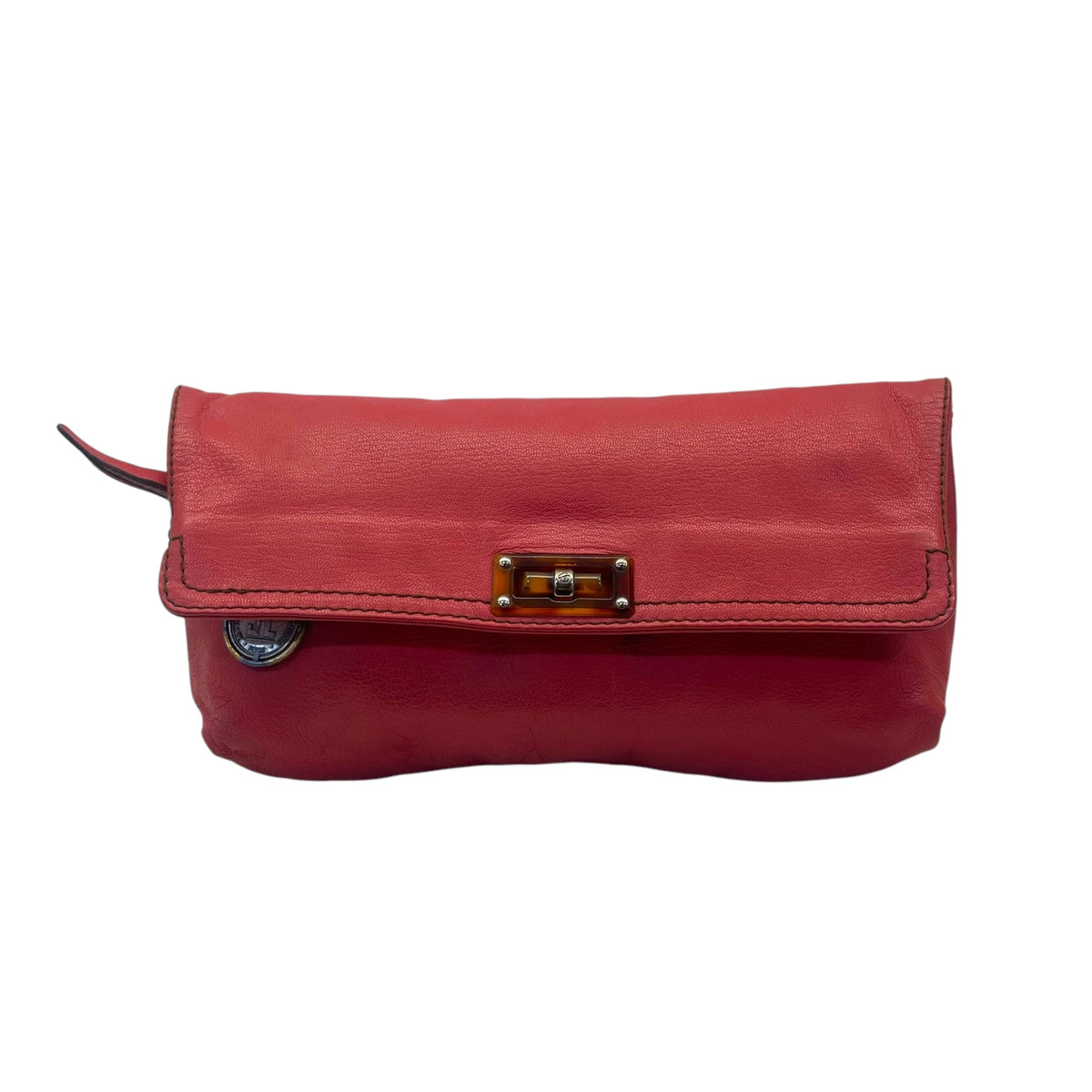 Lanvin Red Leather Turnlock Fold Over Clutch