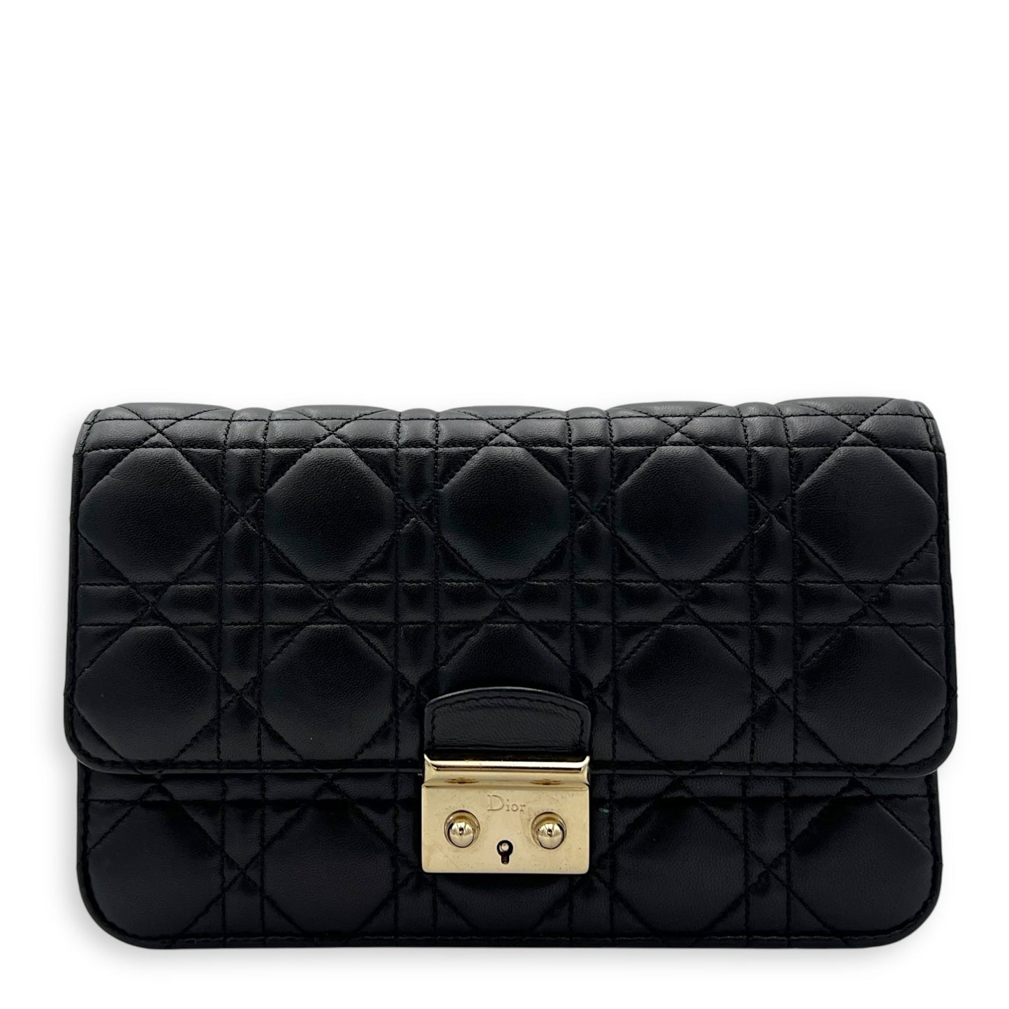 Miss Dior Black Wallet On Chain in Lambskin, Gold hardware