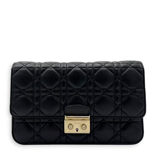 Miss Dior Black Wallet On Chain in Lambskin, Gold hardware