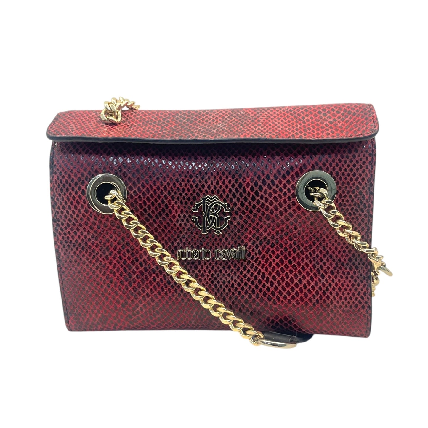Roberto Cavalli Burgundy/Black Python Embossed Leather Chain Shoulder Bag