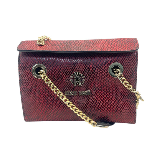 Roberto Cavalli Burgundy/Black Python Embossed Leather Chain Shoulder Bag