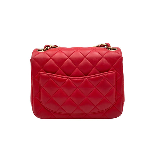 Classic Mini Red Crossbody Bag in Lambskin, Gold hardware