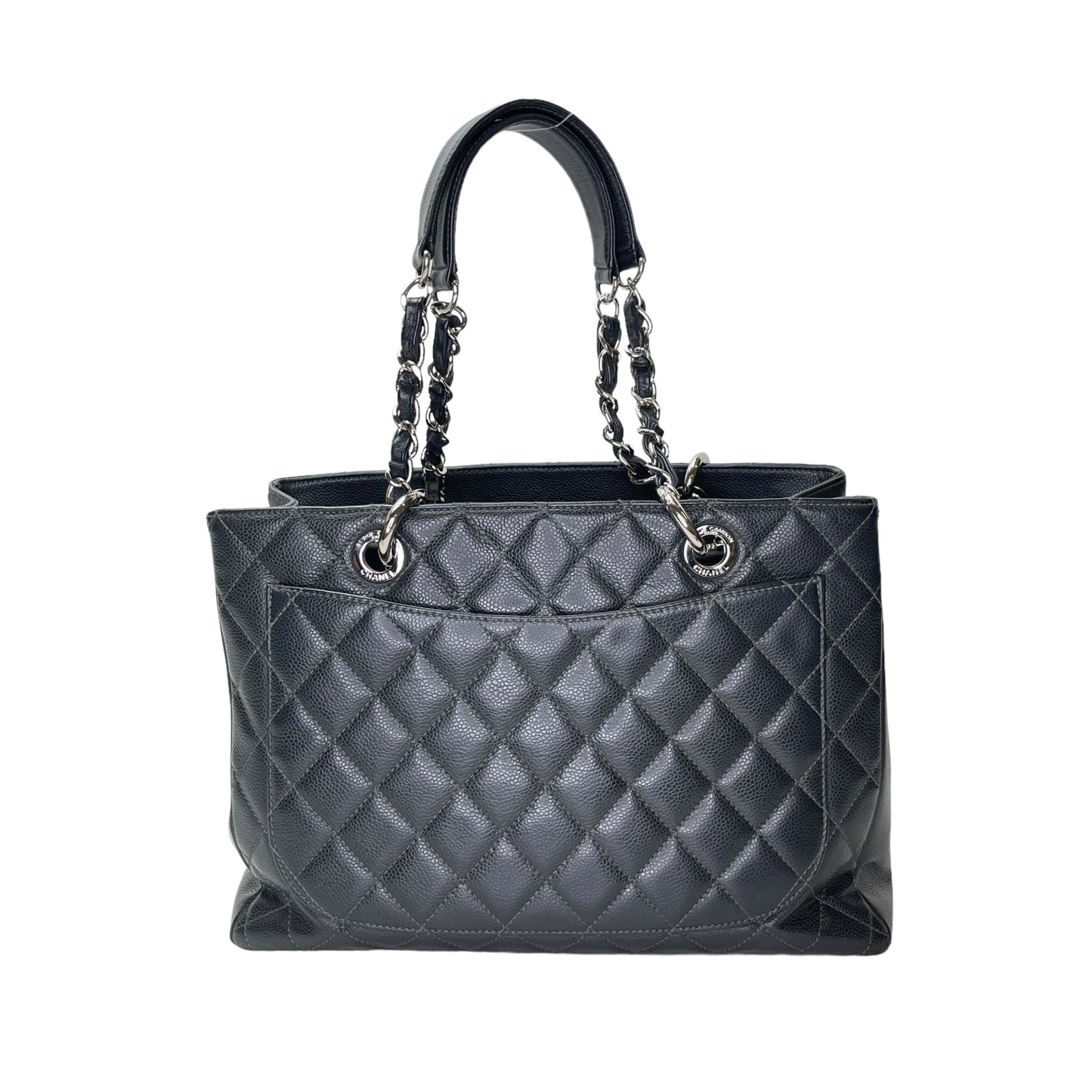 GST Grand Shopping Tote Grand Grey Tote Bag in Caviar Leather, Silver hardware