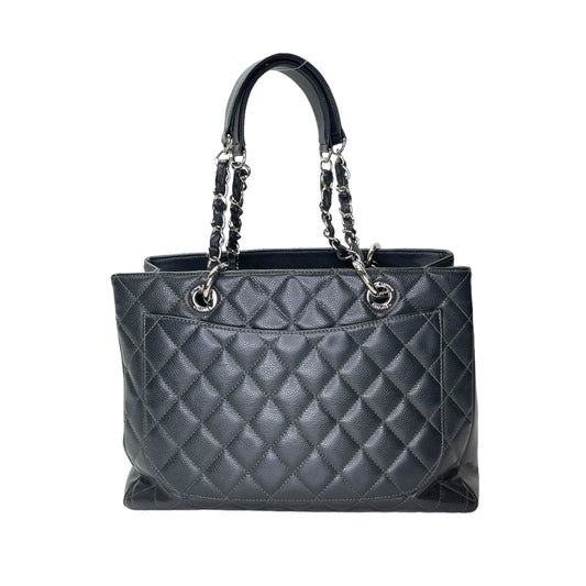 GST Grand Shopping Tote Grand Grey Tote Bag in Caviar Leather, Silver hardware