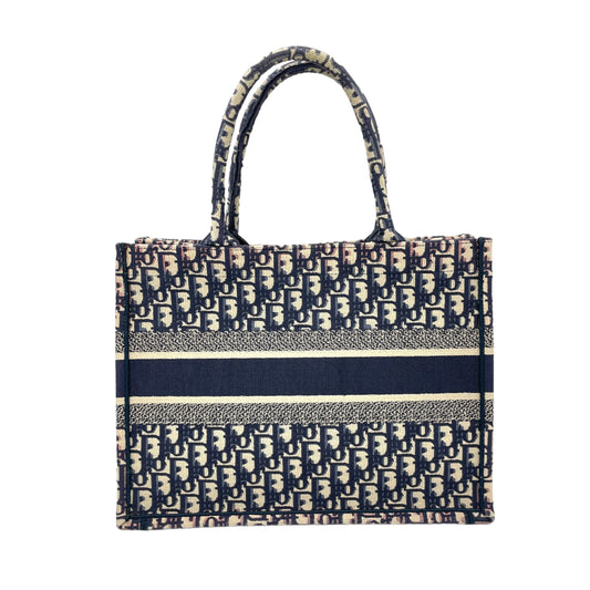 Book Tote Medium Navy Top handle Bag in Jacquard