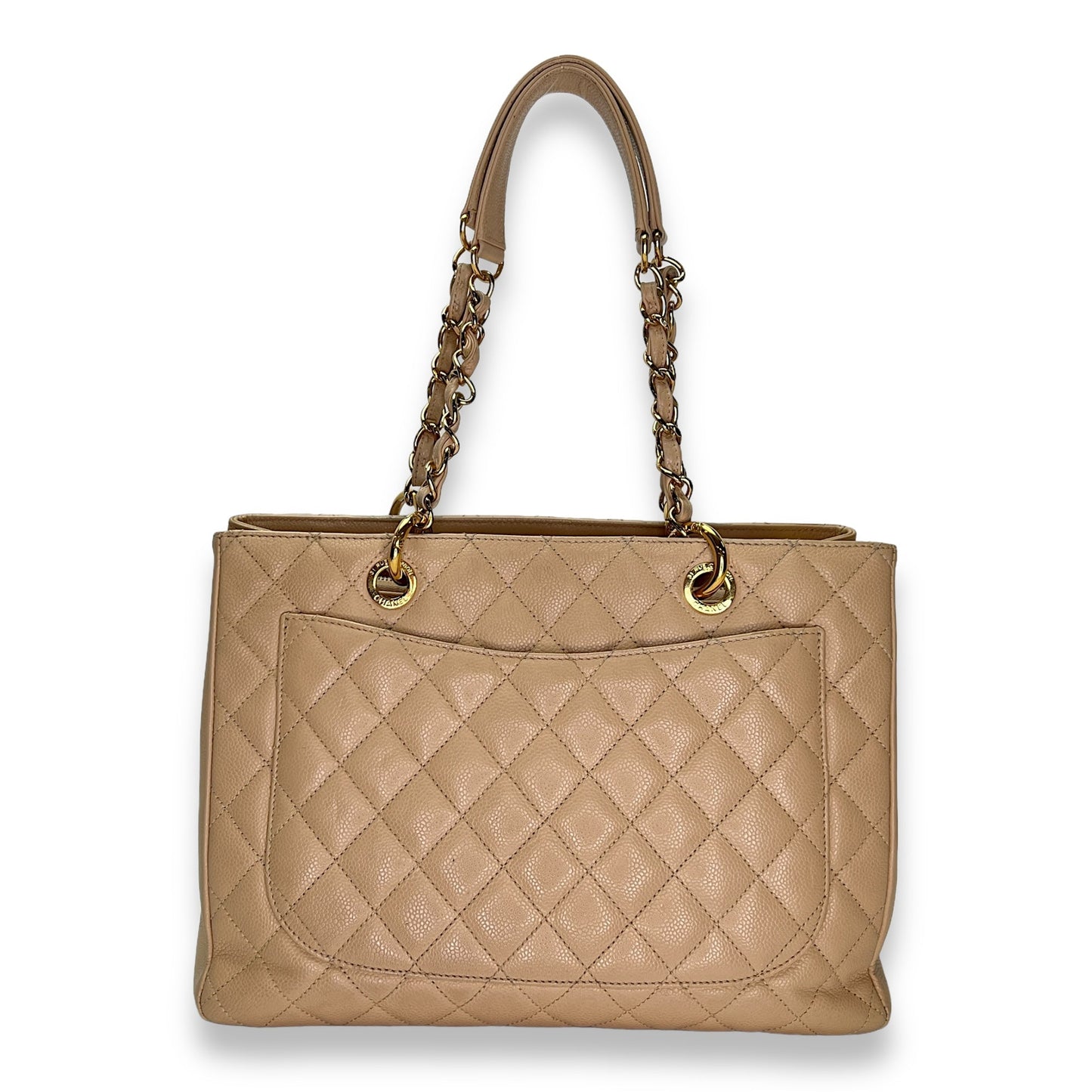 GST Grand Shopping Tote Beige Shoulder Bag in Caviar Leather, Gold hardware