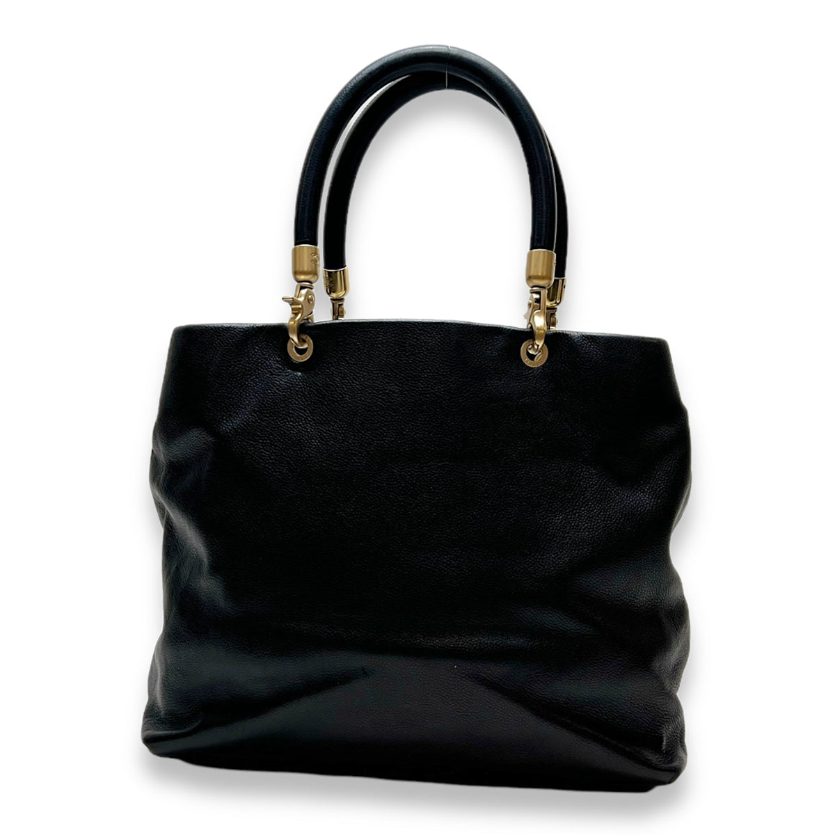 CC Black Top Handle Bag in Caviar Leather, Gold hardware