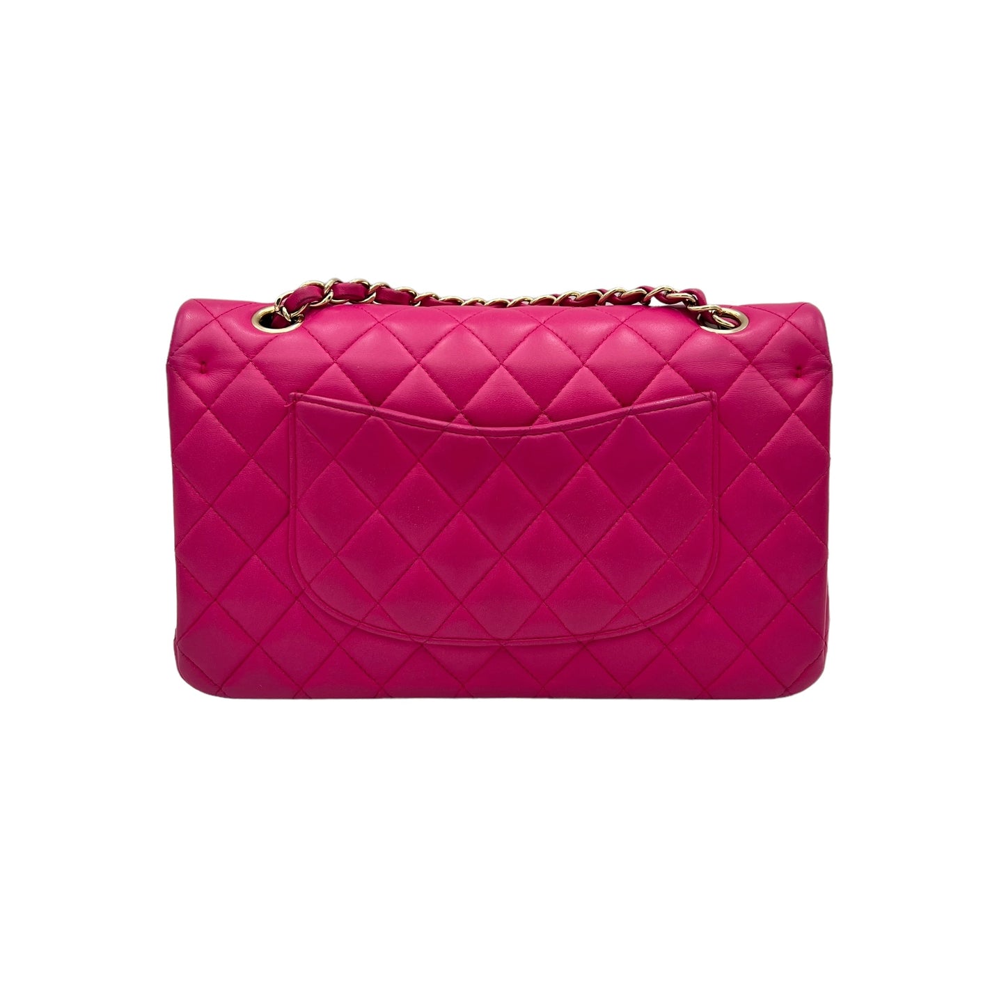 Classic Medium Fuschia Hot Pink Shoulder Bag in Lambskin, Gold hardware