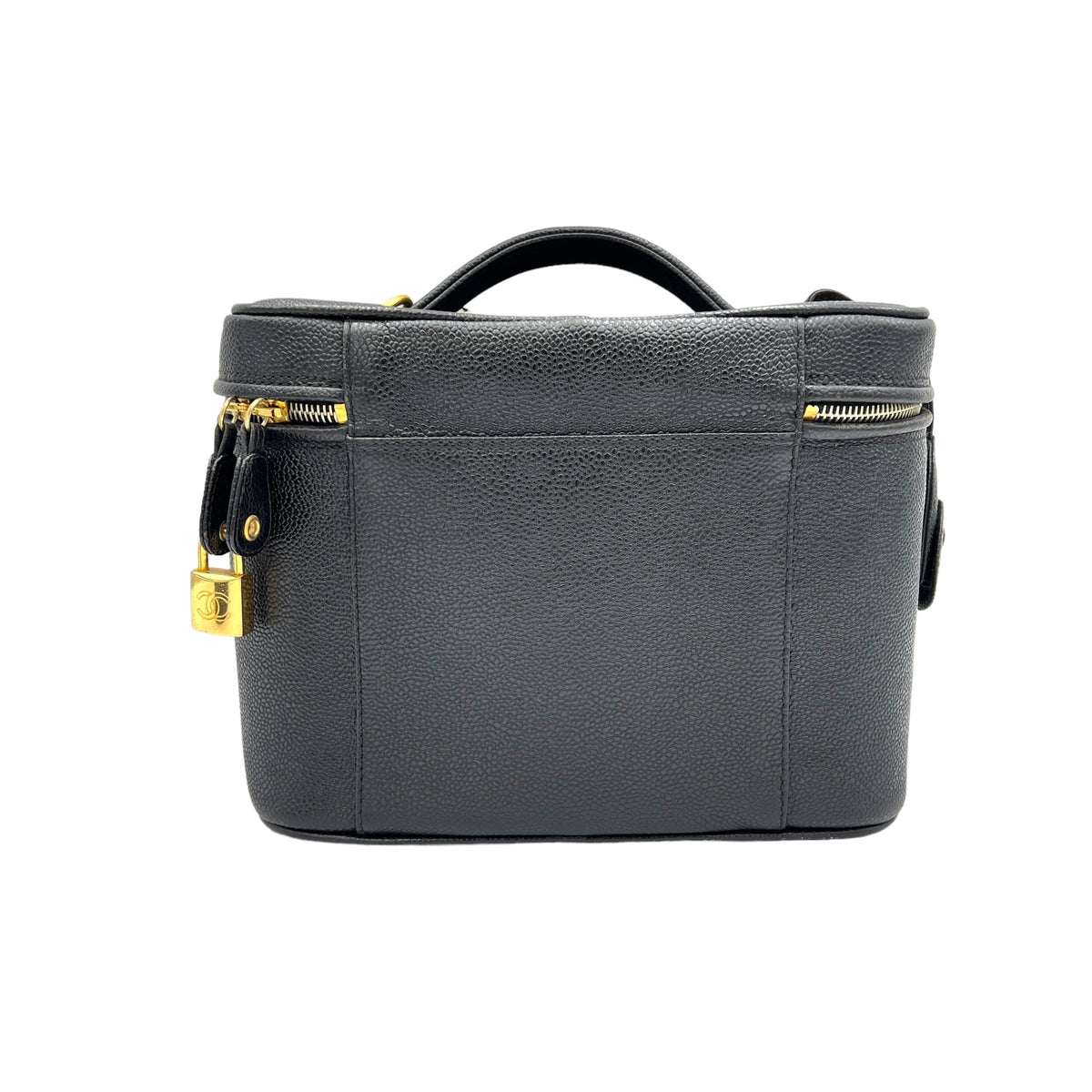 Vanity Top Handle Bag  Black in Caviar Leather , Gold Hardware