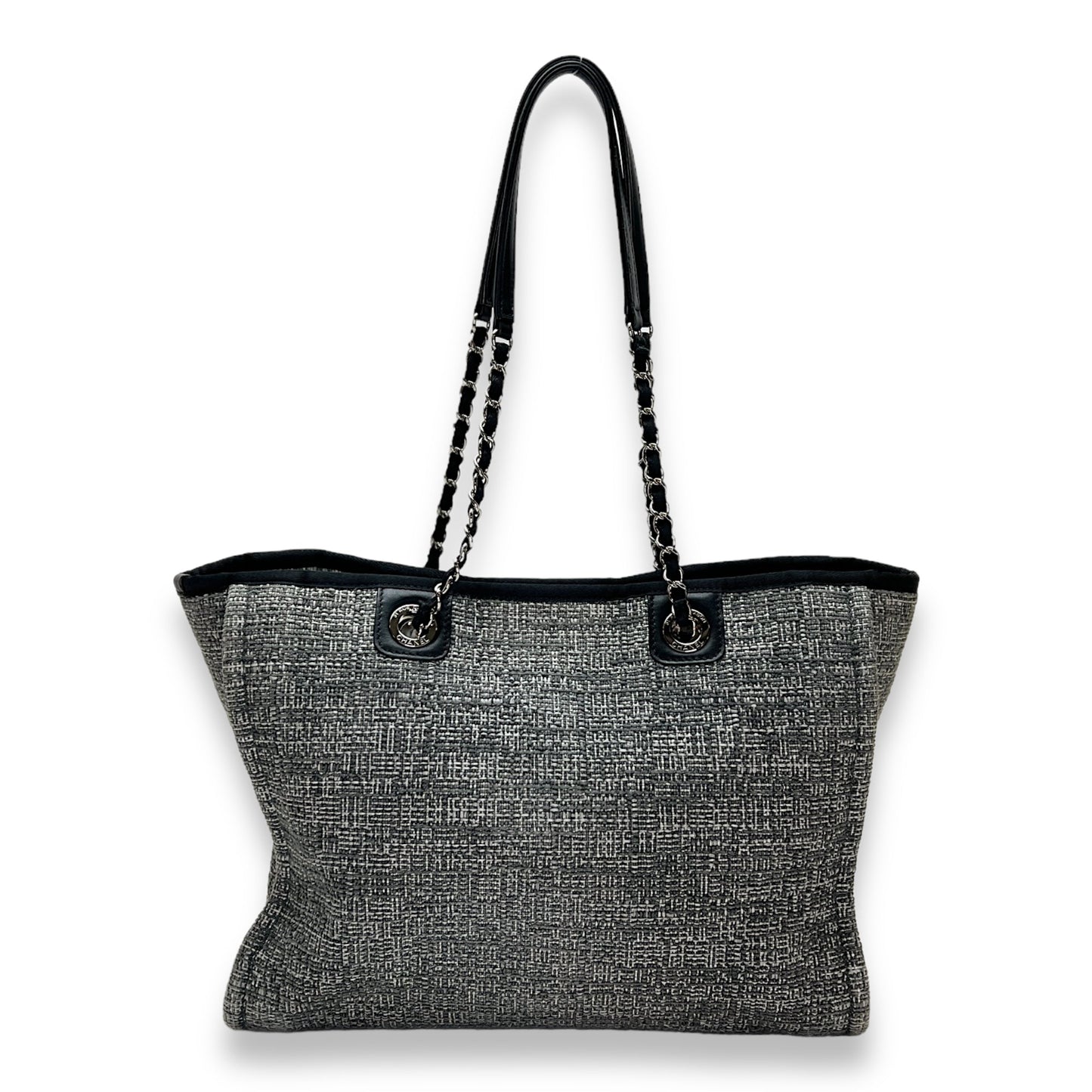 Deauville Tote Bag Medium Grey in Tweed , Silver Hardware