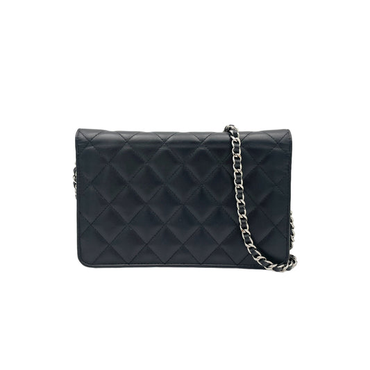 Cambon Black Wallet On Chain in Calfskin, Silver hardware