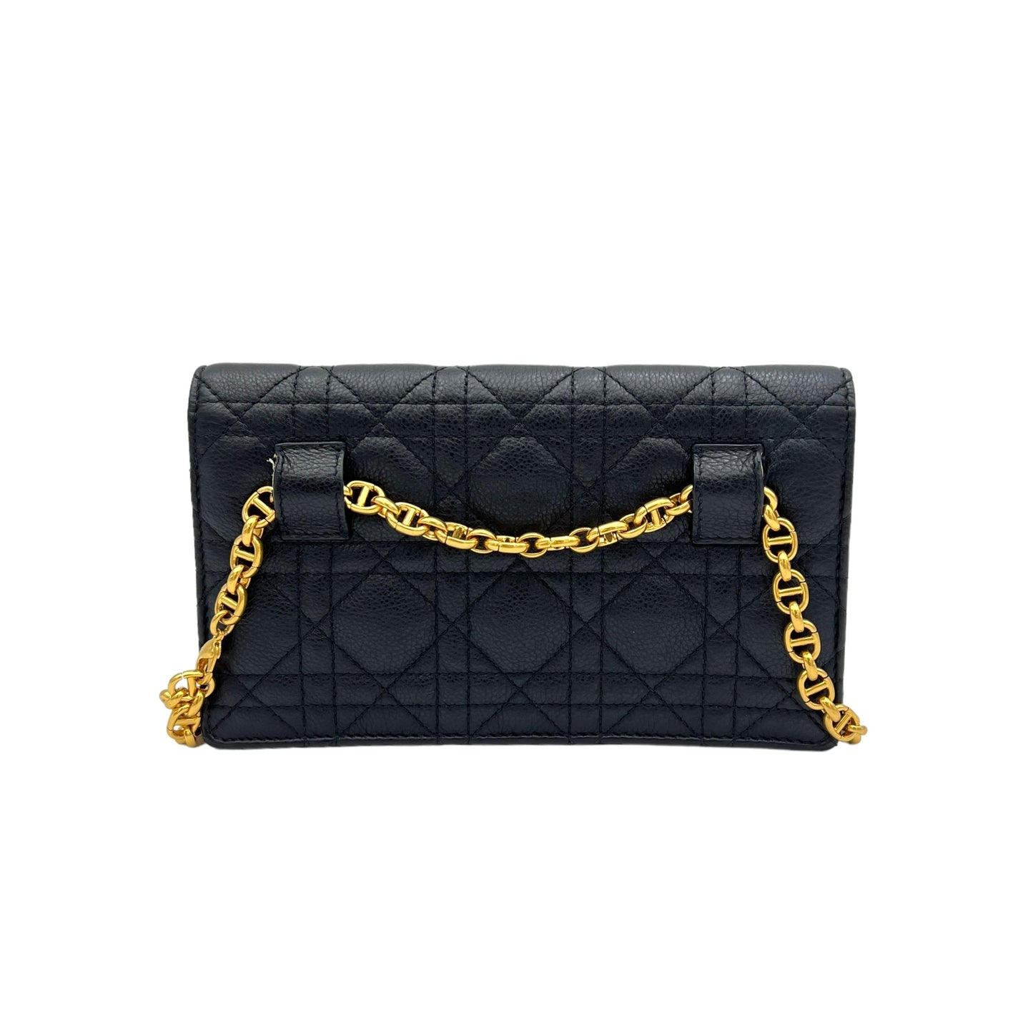 Caro Black Wallet On Chain in Calfskin, Gold hardware