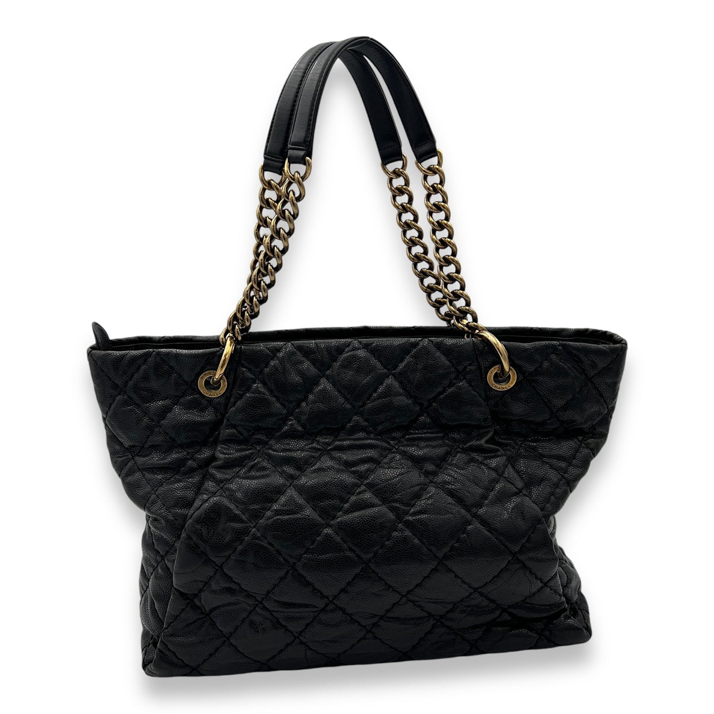 Coco Pleats Black Shoulder Bag in Caviar Leather, Gold hardware