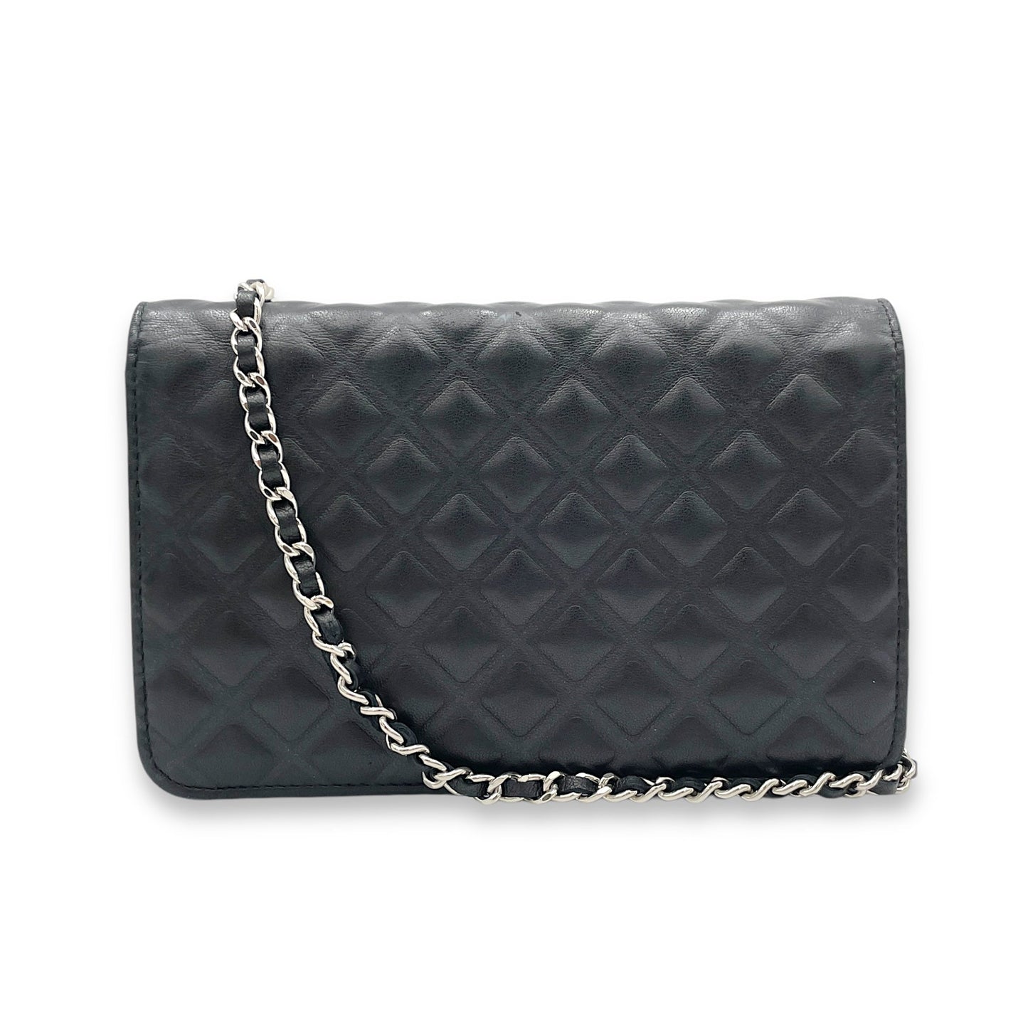 CC Black Wallet On Chain in Lambskin, Silver hardware