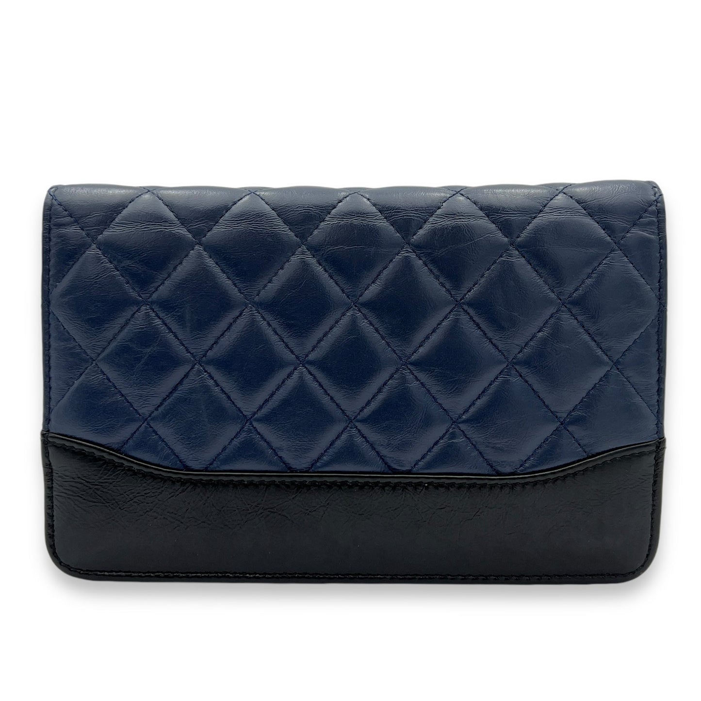 Gabrielle Blue Wallet On Chain in Calfskin, Gold hardware
