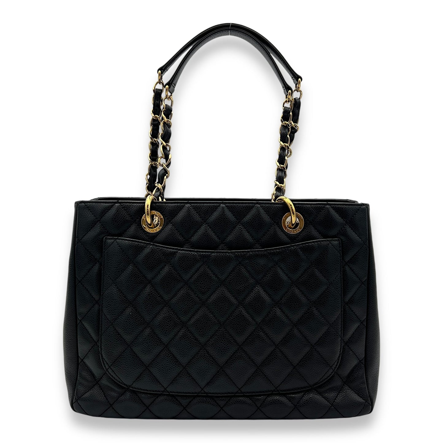 GST Large Black Tote Bag in Caviar Leather, Gold hardware