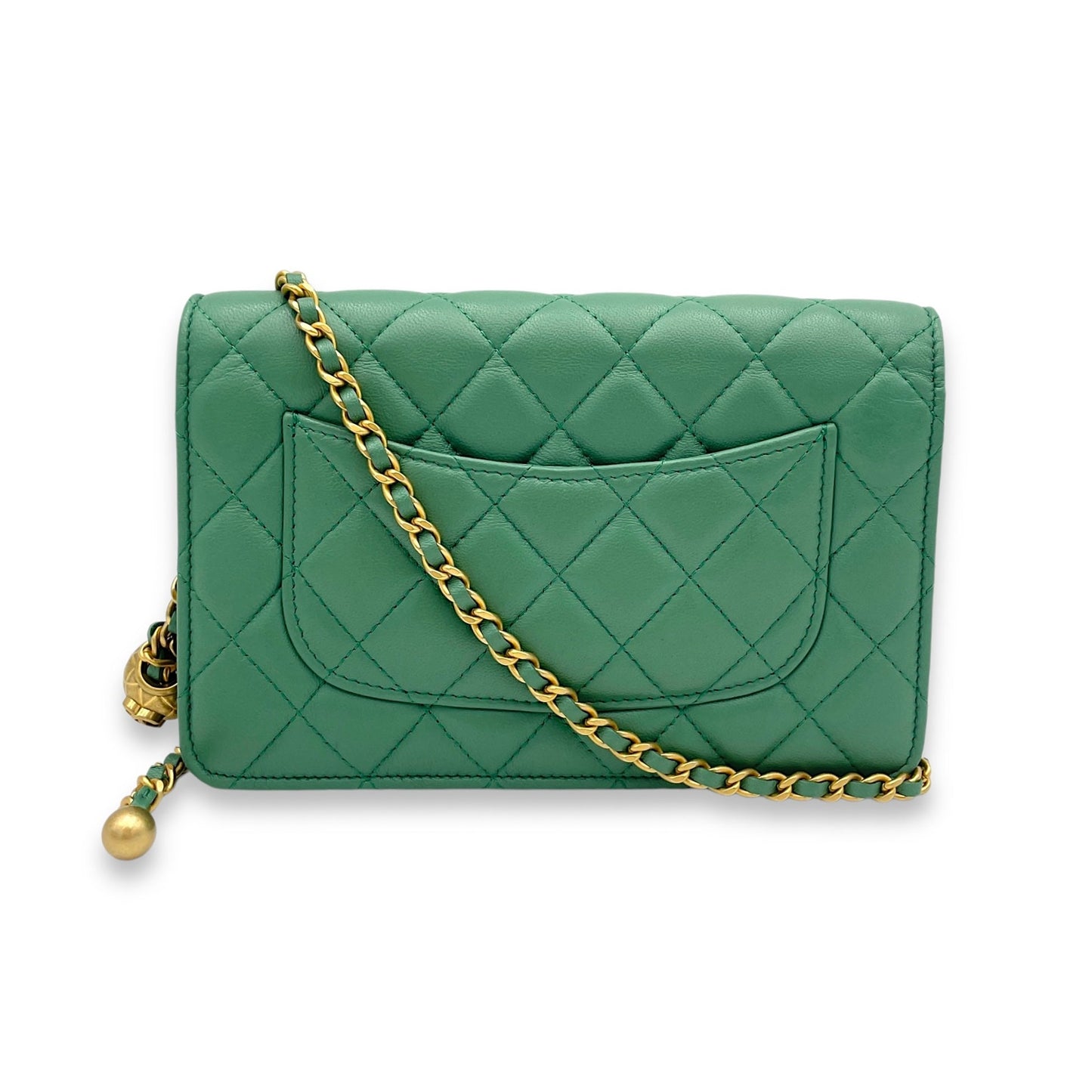 Pearl Crush Crossbody Bag Green in Lambskin, Gold hardware