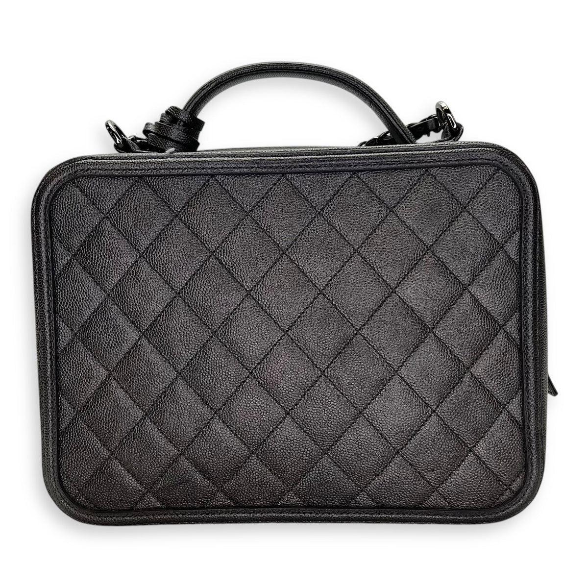 CC Filigree Large Silver Top Handle Bag in Caviar Leather, Silver hardware