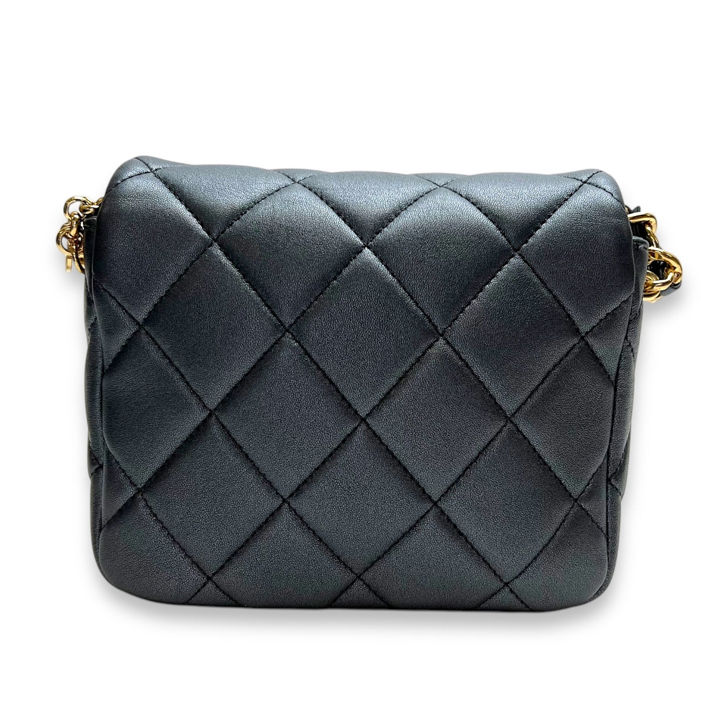 Charm chain Grey Crossbody Bag in Calfskin, Gold hardware