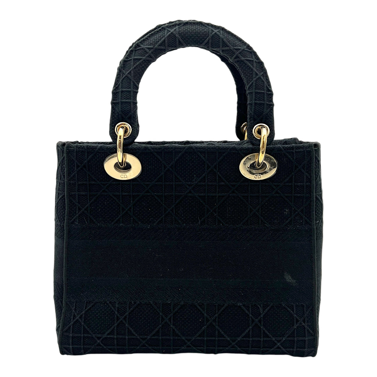 Lady D-Lite Medium Black Top Handle Bag in Canvas, Gold hardware