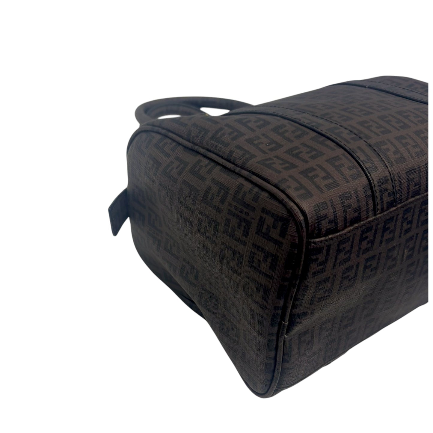 Fendi Noccino Zucchino Spalmati Coated Canvas Forever Bauletto Boston Bag