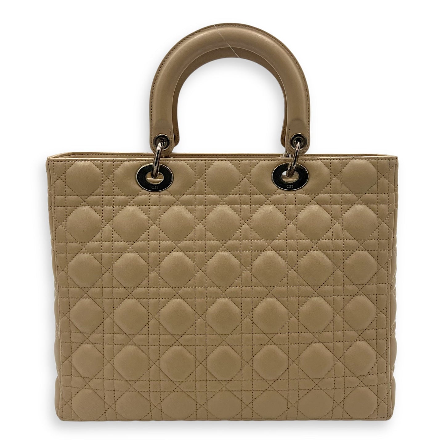 Lady Dior Large Beige Top Handle Bag in Lambskin, Silver hardware