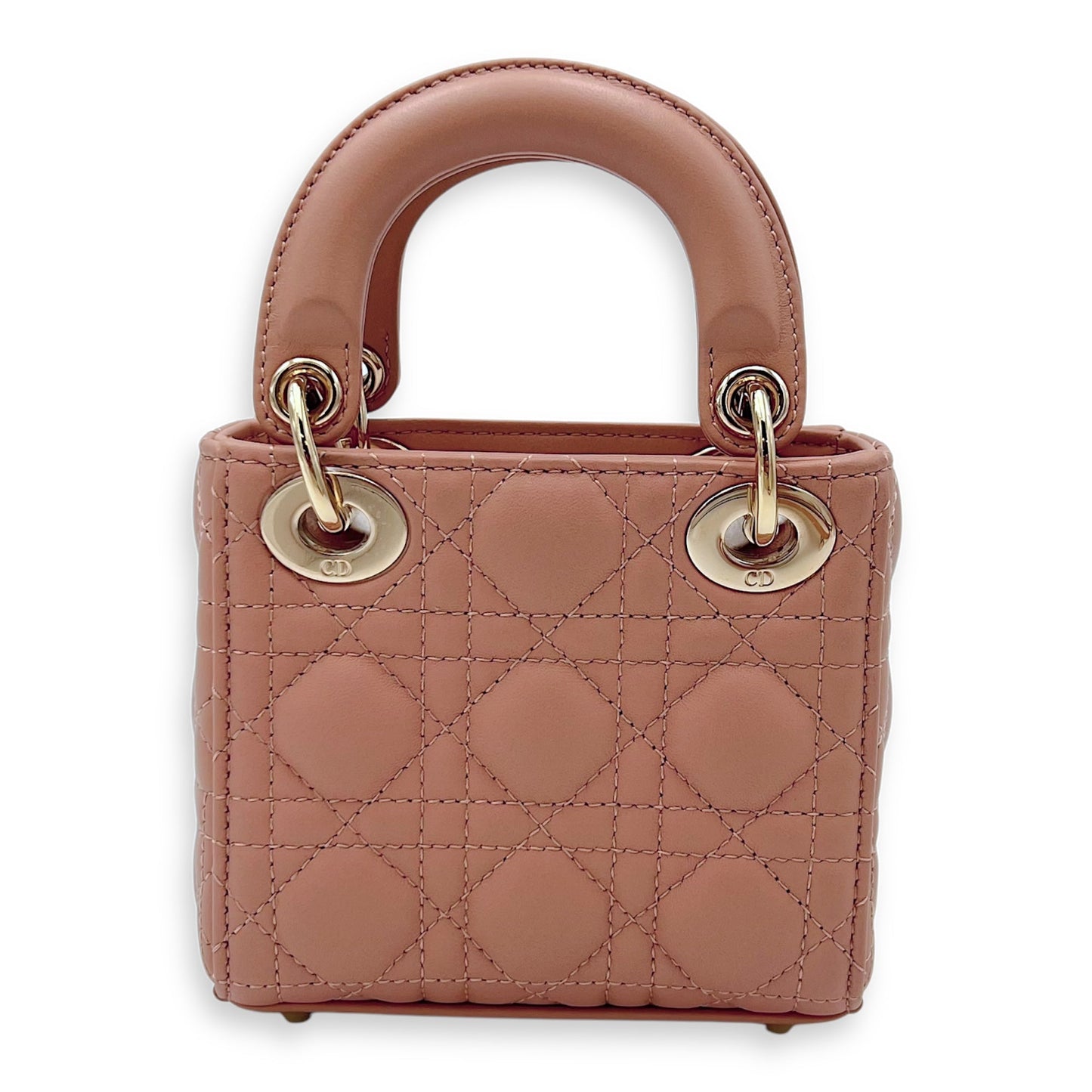 Lady Dior Micro Beige Top Handle Bag in Lambskin, Light Gold hardware