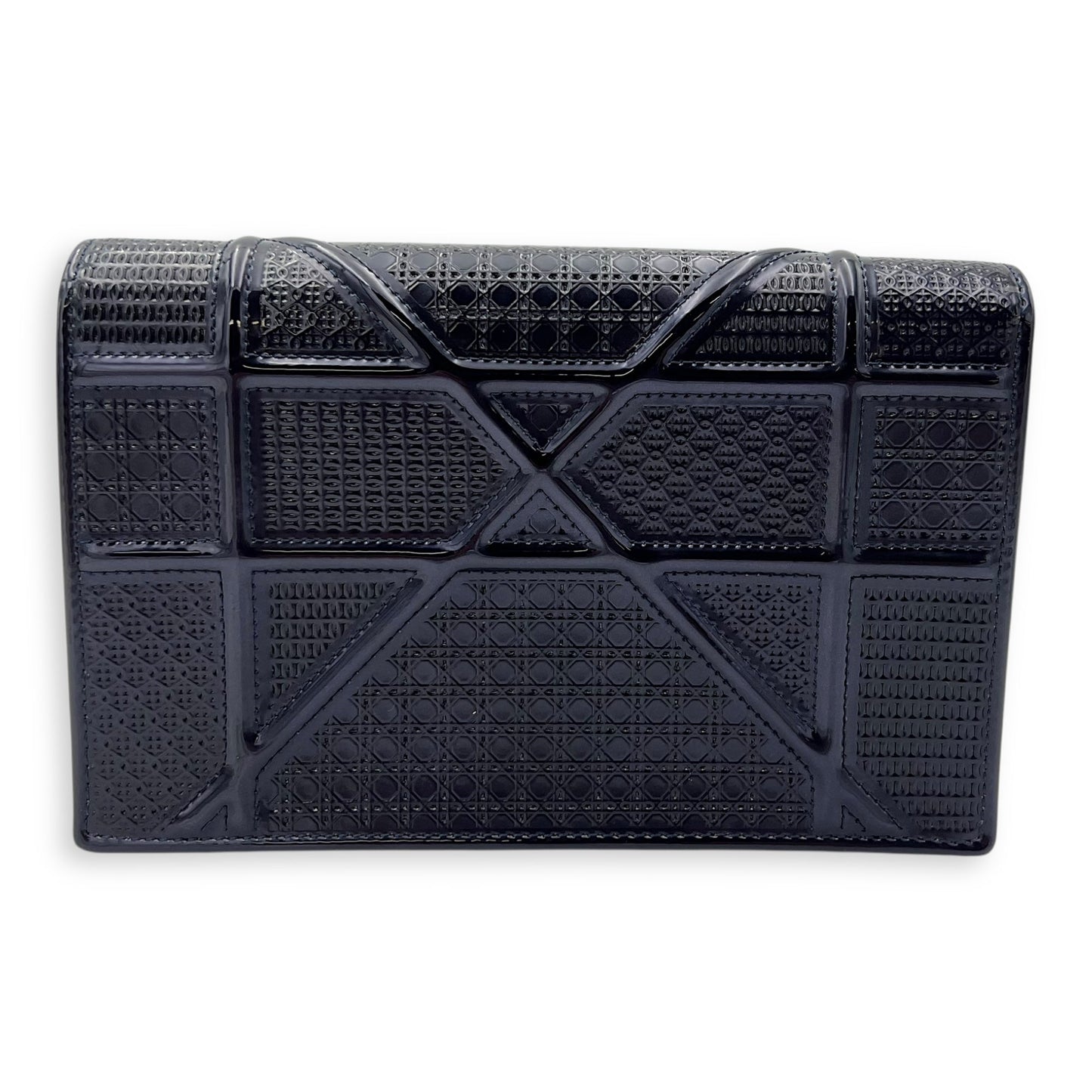 Diorama Wallet On Chain Blue in Patent Leather, Light Gold hardware