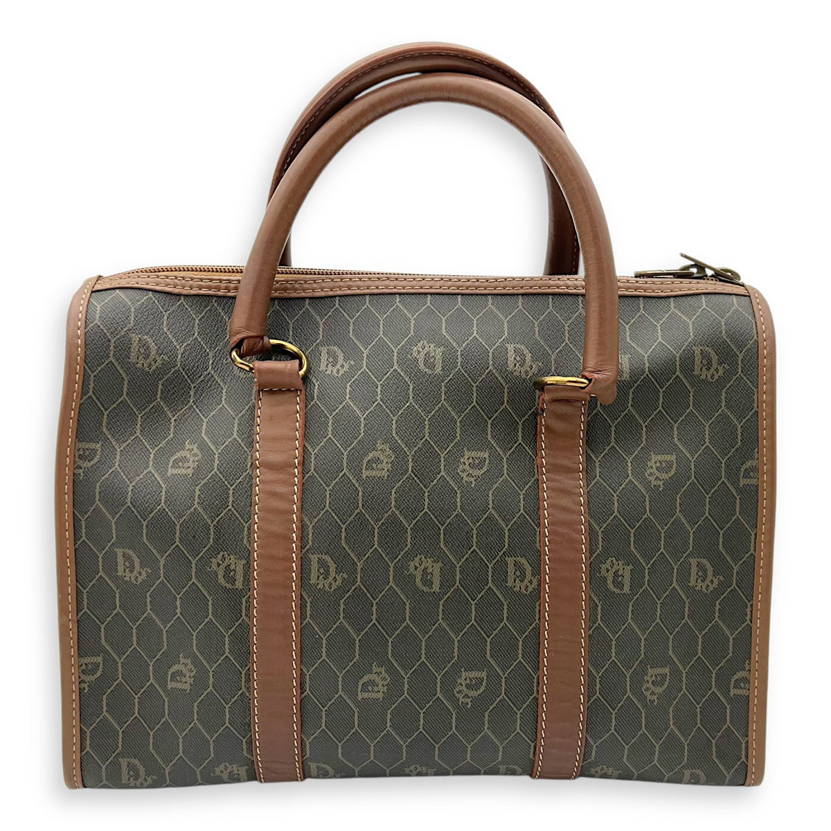 Honeycomb  Top Handle Bag Brown in Coated Canvas, Gold hardware