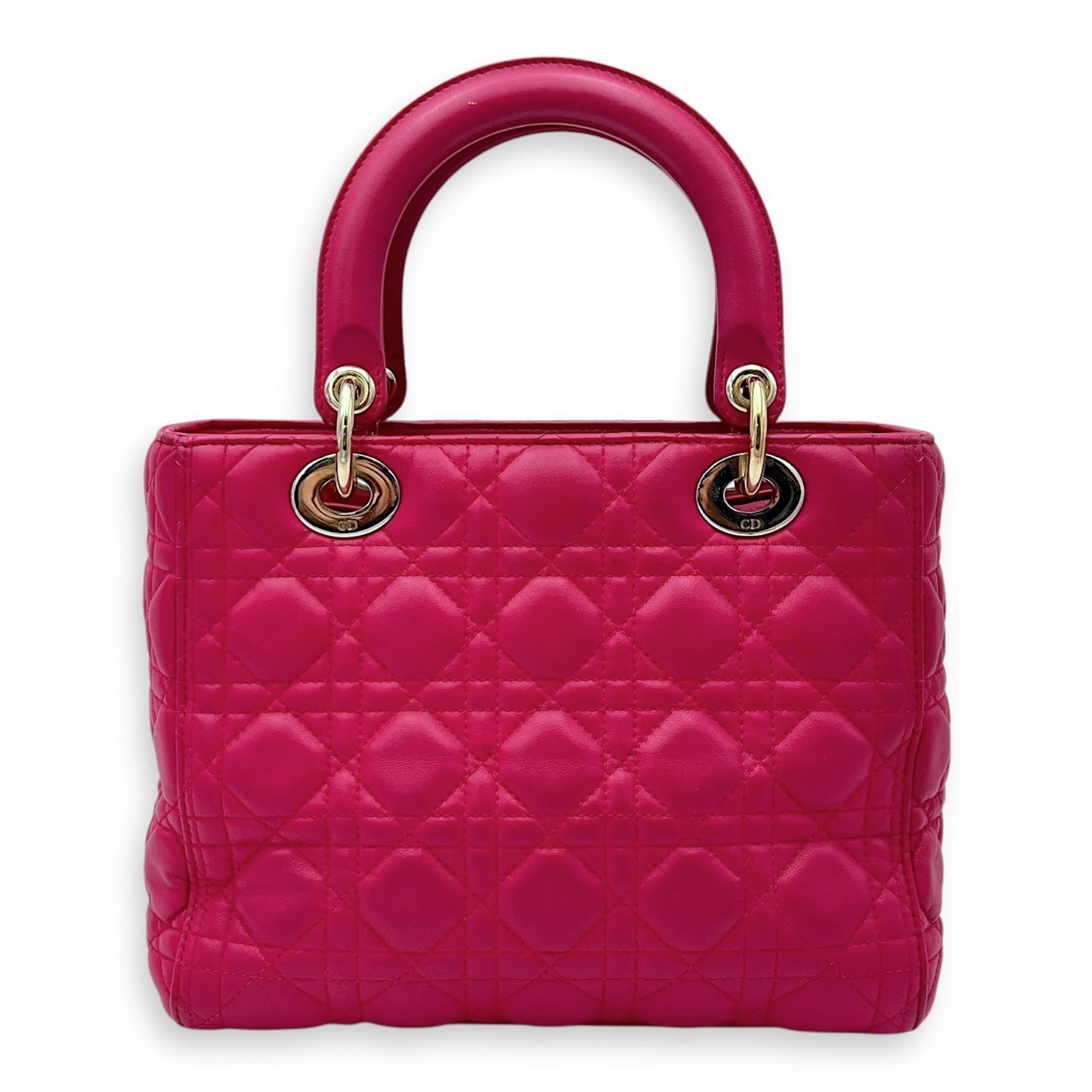 Lady Dior Medium Pink Top Handle Bag in Lambskin, Gold hardware