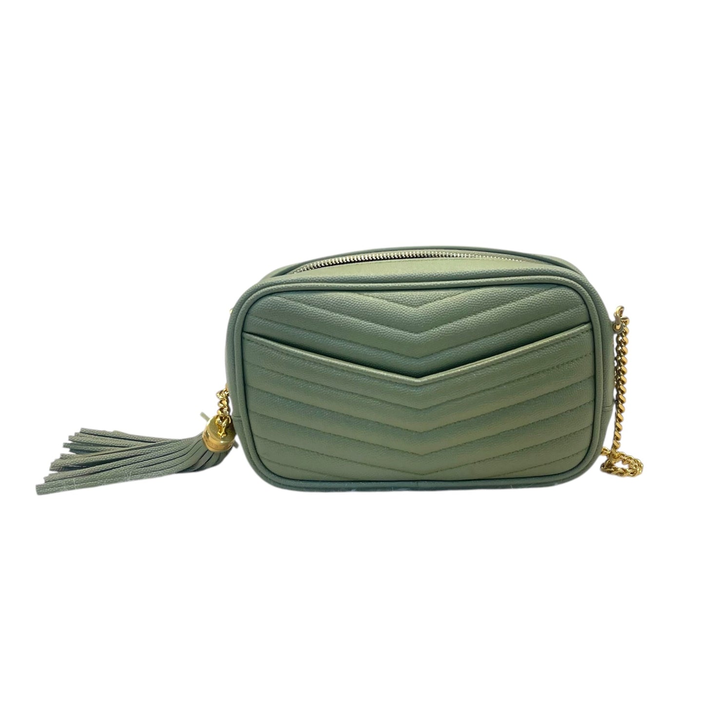 Yves Saint Laurent Light Sage Chevron Black Leather Monogram Chain Shoulder Bag