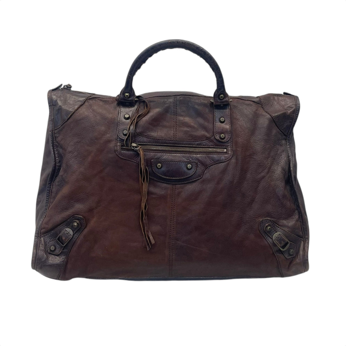 Balenciaga Brown Leather Brogues Voyage Weekender Bag
