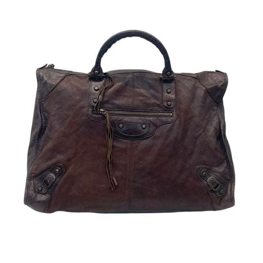 Balenciaga Brown Leather Brogues Voyage Weekender Bag